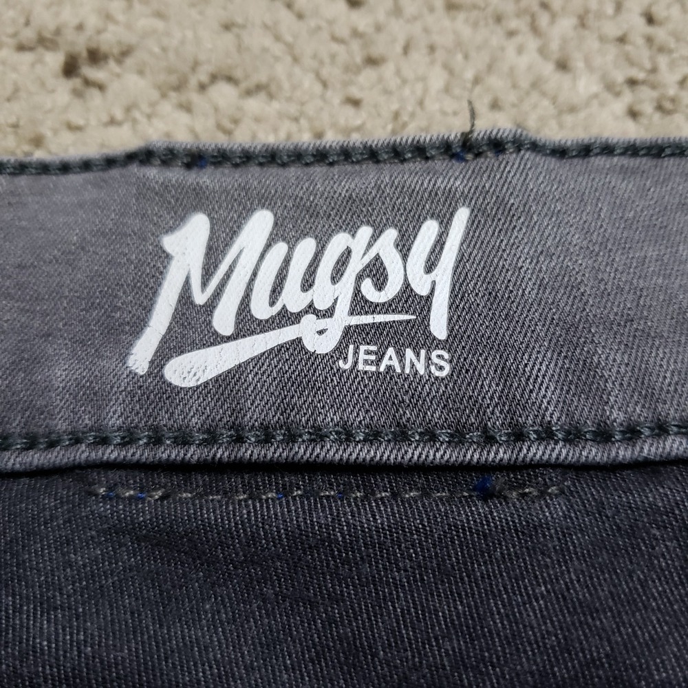 Mugsy Jeans Mens 34x32 (FITS 33x31) Gray Denim Beans Casual Straight Stretch - Picture 4 of 10
